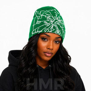 Gorro de Invierno HMR Sisterhood Brotherhood, Gorro de Punto Acrílico Verde, Estilo Urbano, Unisex, Informal, Bordado, Elegante - Product Image 3