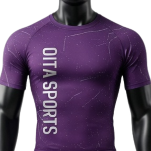 Ensemble de chemise et short de compression pour homme, violet et blanc, respirant, séchage rapide, extensible, pour la salle de sport, l'entraînement, la course à pied, vêtements de sport athlétiques - Product Image 3