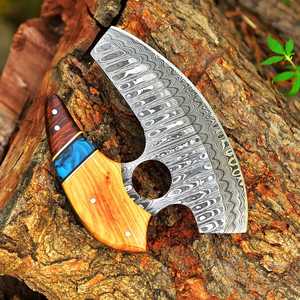 Cuchillo Ulu de Acero de Damasco de Alta Calidad, Cuchillo para Pizza Hecho a Mano, Cuchillo Ulu de Acero OEM Estilo Vikingo con Mango de Madera - Product Image 5