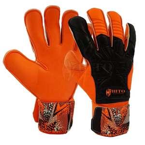 Guantes de portero de fútbol de látex naranja y negro de diseño personalizado de primera calidad con látex alemán en relieve y correa de látex de corte negativo. - Product Image 1