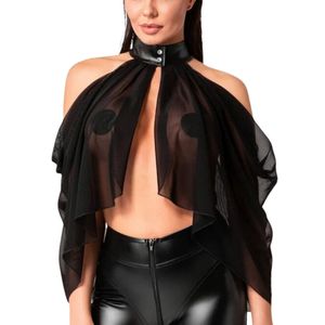 Women's Black Sheer Mesh Bodysuit Long Sleeve High Neck Stretch Slim Fit One Piece Elegant Transparent Fashion Bodywear Top - Product Image 1