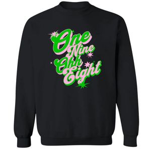 Sudadera Negra con Gráfico 'One Nine Oh Eight', Cuello Redondo, Manga Larga, Puños Acanalados, Informal, para Mujer, Estilo Urbano - Product Image 1