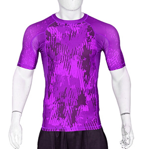 Camiseta de compresión de manga corta morada personalizada con estampado sublimado para MMA, BJJ, Grappling, Gimnasio, Entrenamiento, Capa Base, Venta al por mayor - Product Image 1