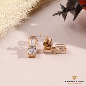 Boucles d'oreilles pendantes à double taille émeraude en diamant CVD cultivé en laboratoire, cadeau pour elle, or massif 14 carats, 2 TCW, couleur D, clarté VVS2, certifié IGI - Product Image 3