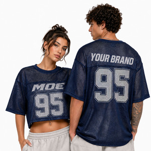 Camiseta Deportiva Personalizada de Fútbol Americano con Malla Abierta de Poliéster, Unisex, Transparente, Ligera, Holgada, Estilo Y2K - Product Image 3