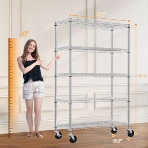 Scaffalatura in Acciaio a 5 Ripiani con Ruote e Griglia Metallica, Unità Organizzativa Multiuso 1750 per Casa, Cucina, Ufficio o Garage - Product Image 4