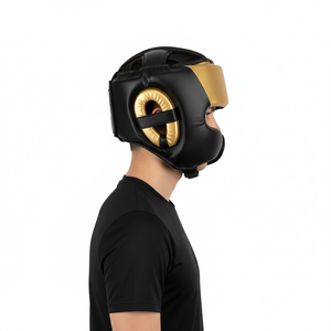 Protector de Cabeza de Boxeo en Color Negro y Dorado Hecho con Cuero Vacuno de Primera Calidad, Resistente al Agua, Transpirable, Unisex - Product Image 5
