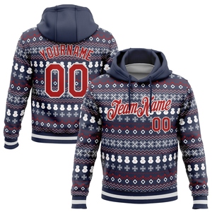 Wholesale Direct Industry New Design Custom Stitched Navy Red-White 3D Christmas Sports Pullover Sweatshirt Hoodie - Product Image 1