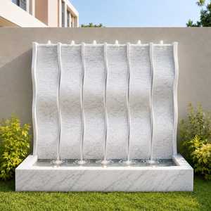 Fontaine murale rectangulaire extérieure en pierre, cascade de jardin, piscine à six jets, affichage aquatique architectural moderne pour patio - Product Image 2