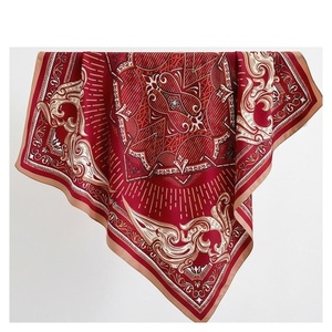 Women's Square <b>Silk</b> Scarf Red Elegant Floral Print Multi-Functional Fashion Accessory All Seasons - Product Image 1