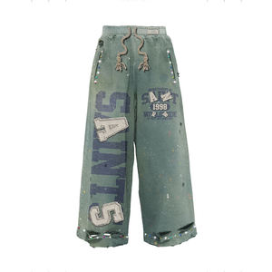 Conjunto de Sudadera con Capucha y Pantalones Deportivos de 2 Piezas con Logotipo Bordado Personalizado y Pedrería, para Hombre, Estampado, de Algodón Grueso, Estilo Vintage - Product Image 4