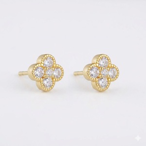 Classic Wholesale Hot Sale Trendy 14K 18K Solid Gold 925 <b>Sterling</b> <b>Silver</b> Four Clover Flower <b>Stud</b> Earrings Women's Everyday Wear - Product Image 6