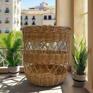 Eco-friendly Round Brown <b>Woven</b> <b>Basket</b> Multi-purpose for Planting Storage and Waste Bin - Product Image 6