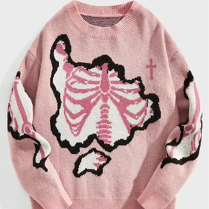 Suéter de algodón 100% para hombre, estilo Hip Hop, con letras, cuello redondo, tejido, rosa y blanco, personalizado, OEM, ODM, venta al por mayor, transpirable - Product Image 1