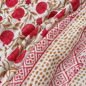 Écharpe Sarong en Coton Imprimé à la Main Motif Floral Grenade Rouge, Bordure Géométrique, Légère, Réversible, pour Femme - Product Image 5