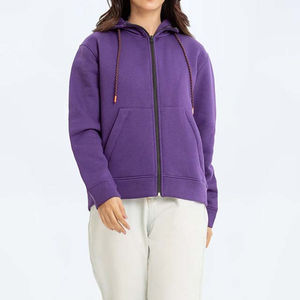 Sweat à capuche décontracté ample pour femme avec fermeture éclair, logo imprimé sur le devant, tricoté 100 % coton, tissu écologique respirant - Product Image 5