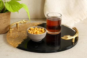 Luxury <b>Black</b> & Gold Wooden Serving Tray Handmade Customizable Decorative Tray with Designer Handles - Product Image 5
