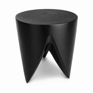 Three Legged Solid Suar Wood Stool & <b>Side</b> <b>Table</b> <b>black</b> finish, Handcrafted Natural Wooden Accent Furniture for Hospitality Use - Product Image 1