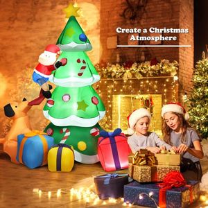 7 Feet Inflatable Christmas <b>Tree</b> with <b>LED</b> <b>Lights</b> Outdoor Holiday Yard Decorations Featuring Santa for Festive Season - Product Image 1
