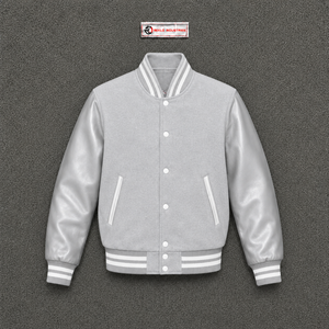 Chaqueta Varsity Gris Claro Premium para Hombre, Cómoda, Ligera, de Algodón, Casual, para Otoño, con Cuello Camisero, Manga Regular, Color Sólido - Product Image 5