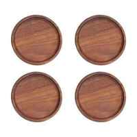 Ensemble de sous-verres ronds en acacia, épaisseur 5 mm, antidérapants, réutilisables, design moderne, 4 pièces
