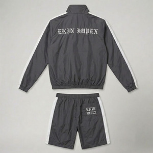 Men’s Streetwear Tracksuit Set – Gray Zip-Up <b>Jacket</b> & Shorts with Bold <b>Gothic</b> Lettering | Sporty Casual Outfit for Men - Product Image 2