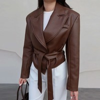 Veste Femme Tendance à Col Élégant en Cuir PU, Nouvelle Collection Streetwear, Vente en Gros, Style Hip Hop, Fermeture Éclair