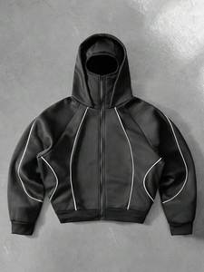 Masque cagoule Cyberpunk noir et sweat à capuche court zippé unisexe en molleton 100% coton 350 GSM, coupe oversize, produits en gros - Product Image 1