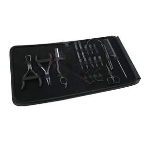 Kit d'outils d'installation d'extensions capillaires : Pince à sertir pour micro-perles, Aiguilles courbées, Boucle de tirage, Ouvre-perles, Peigne, Rasoir de barbier - Product Image 1