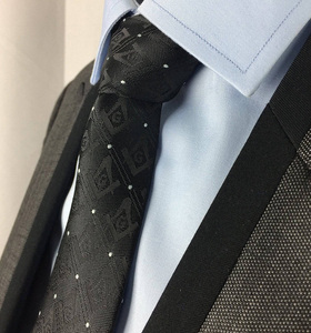 Cravate noire personnalisée Master Mason Blue Lodge à motif carré, compas et pois, vente en gros - Product Image 2