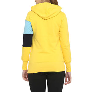 Sweat-shirt à capuche jaune pour femme avec blocs de couleur et poches, coupe classique, idéal pour l'automne - Product Image 2