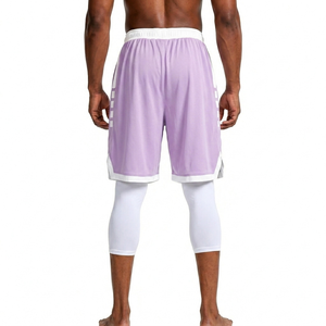 Shorts de baloncesto personalizados al por mayor para hombre, color lavanda con rayas blancas, shorts de gimnasio transpirables, shorts deportivos, shorts atléticos de verano. - Product Image 2