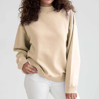 Meilleure Vente Sweat-shirts Unisexe en Molleton de Coton pour Femme, Coupe Oversize et Boxy, Col Montant, Couleur Crème Unie, Épaules Tombantes, Manches Longues, Style Streetwear