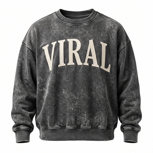 Sweat-shirt col rond vintage délavé pour homme, coupe oversize avec motif graphique viral sur le devant, haut décontracté pour l'automne - Product Image 1