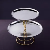 Plateau à gâteau rond en acier inoxydable fait main, support doré à 2 niveaux, plateau de service décoratif, présentation de buffet, ZAHID EXPORTS Cake