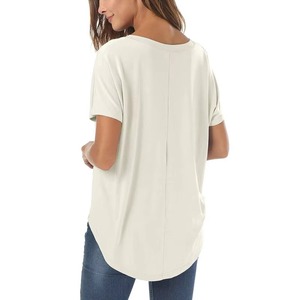 T-shirt décontracté d'été à manches courtes en modal, coupe asymétrique ample, taille américaine personnalisée, pour femme - Product Image 2