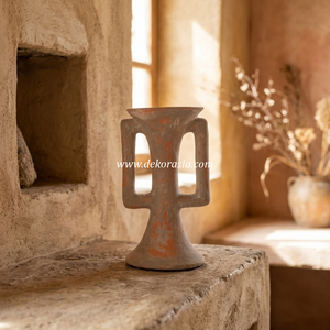 Jarrón de cerámica Vincita Pink Wash Terracotta con asa geométrica doble y cuello acanalado, maceta de mesa, exportador mayorista - Product Image 6