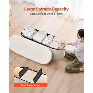 Oval Teddy Fleece End Bed <b>Bench</b> Large Folding Upholstered Ottoman Chest <b>Foldable</b> Storage Sp with Stools & Ottomans - Product Image 2