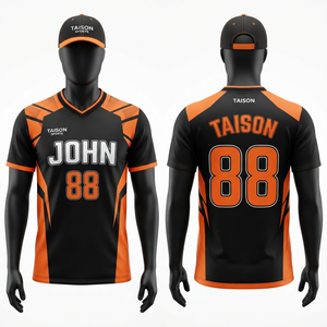 Maillot de hockey sur gazon personnalisé pour homme, 240 GSM, polyester interlock premium, séchage rapide, manches courtes, orange, panneau noir, uniforme d'équipe, logo - Product Image 1