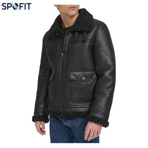 SPOFIT Men's Genuine <b>Leather</b> Breathable Quick Dry Moto <b>Jacket</b> Faux Fur Lining Zipper Closure Windproof <b>Winter</b> Black Regular Fit - Product Image 6