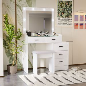 White Color Adjustable <b>Makeup</b> Vanity Dressing <b>Table</b> with 4 Drawers - Product Image 2