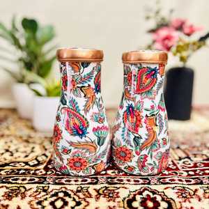 100% Pure Enamel Print Copper Water Bottle 32 Fl Oz Handmade Eco-Friendly Classic Design with Lid & <b>Tea</b> <b>Infuser</b> - Product Image 1