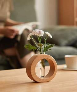 Florero Redondo de Bambú de Estilo Rústico Moderno, Soporte Floral para Mesa, Adorno Decorativo para Escritorio - Product Image 1