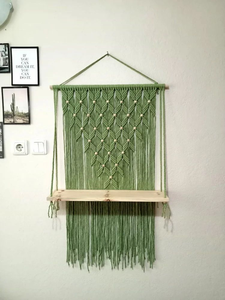 Green Cotton Rope Macrame Wall <b>Shelf</b> with <b>Pine</b> Wood Handmade Hanging <b>Shelf</b> for Home Decoration and Storage Rack - Product Image 1