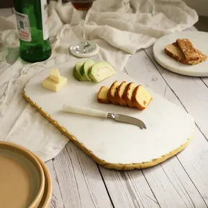 Premium White Marble <b>Cheese</b> Serving Tray with Gold Edge Luxury Appetizer Platter Best Selling Tabletop Decor Tray - Product Image 1