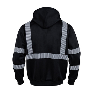 Sudadera con Capucha de Alta Visibilidad, Negra con Rayas Reflectantes, Cierre Completo con Bolsillo Frontal, Ropa de Trabajo de Seguridad, ANSI Clase 3 - Product Image 2