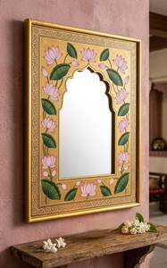 Miroir décoratif suspendu en forme d'arche en MDF peint à la main, épaisseur 5 mm, style Art déco ethnique floral, pour la rentrée scolaire - Product Image 1
