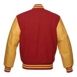 Chaqueta Varsity Personalizada al por Mayor para Hombre – Chaqueta Letterman Roja con Mangas Doradas, Chaqueta de Béisbol con Botones a Presión - Product Image 4
