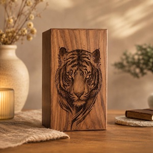 Handmade Eco-Friendly Durable American Style Wooden Tiger Cremation Urn Engraved <b>Memorial</b> Keepsake <b>Box</b> Personalized Ashes - Product Image 1