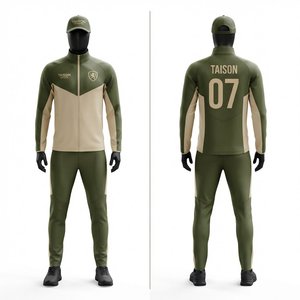 TAISON SPORTS Ensemble d'entraînement de cricket unisexe Premium 240 GSM en polyester interlock, séchage rapide, léger, vert olive et beige contrastant - Product Image 1